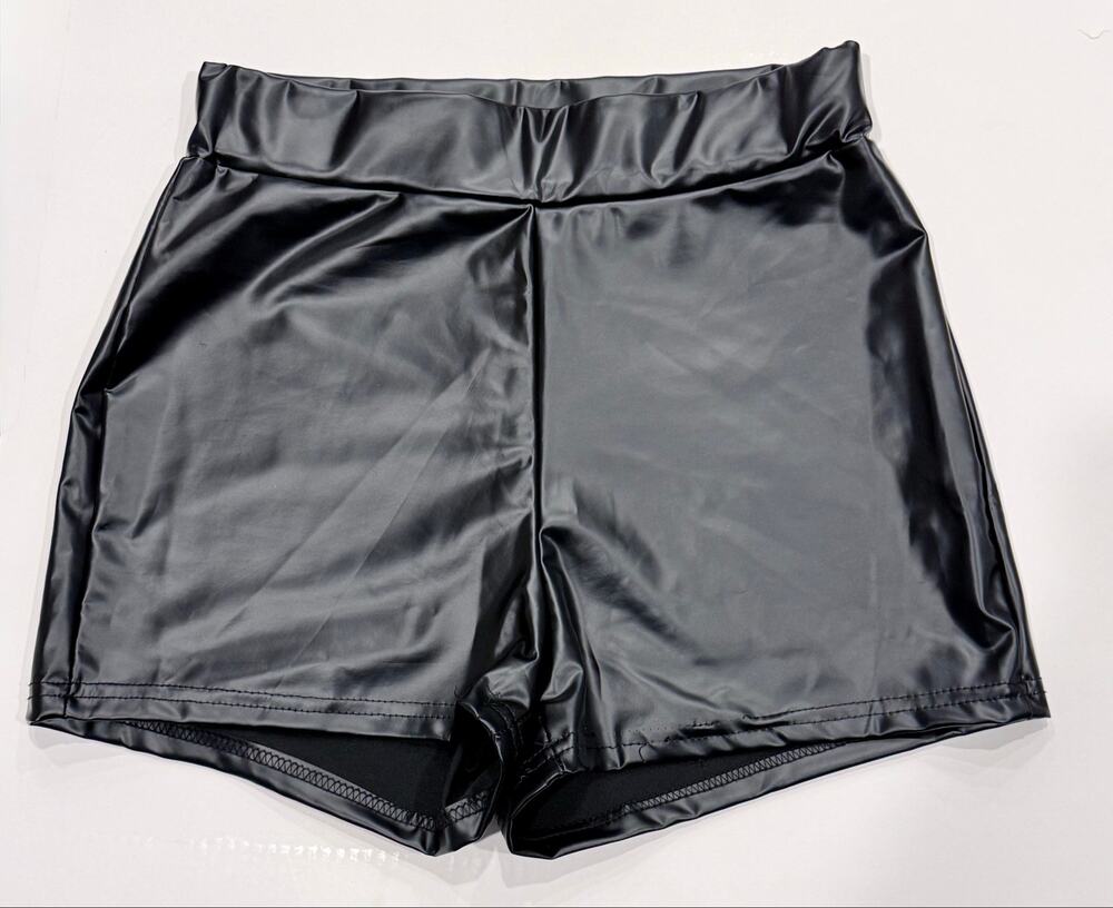 Women's Black Vinyl Shorts Faux Leather Goth Halloween Costume Y2K